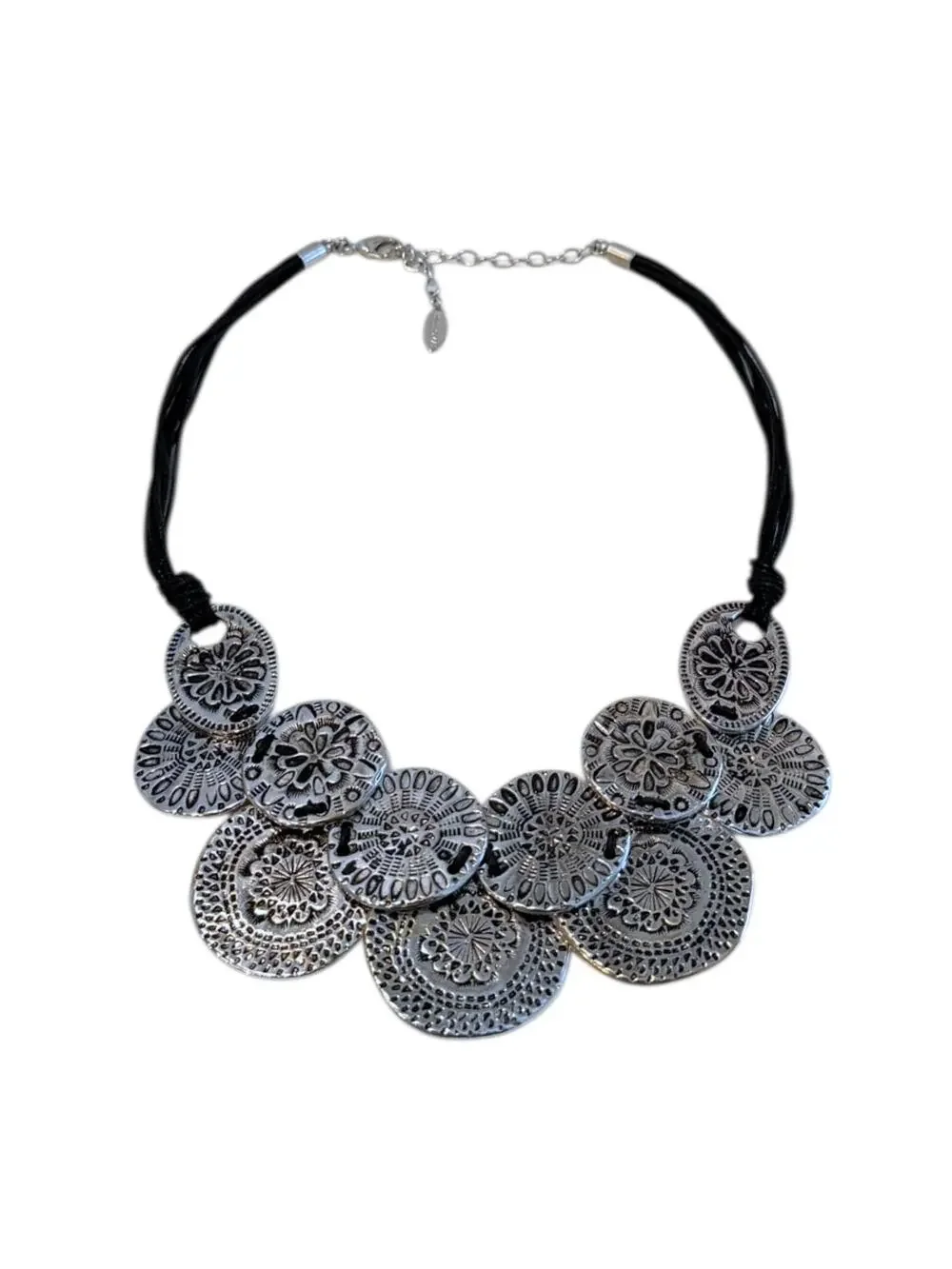 St. Thomas Silver-Tone Coin Disc Statement Necklace Adjustable 16.5–18.5”